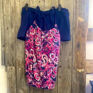 Women’s Lands End blouson tankini top and swim mini skirt